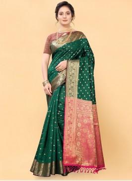 Gratifying Woven Green Saree