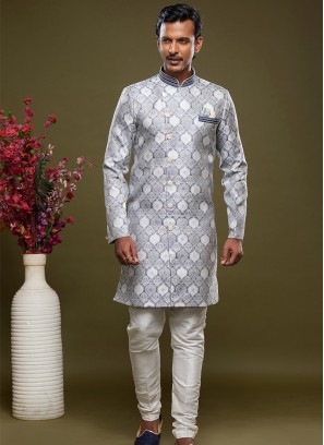 Gray Banarasi Jacquard Indo Western Ensemble