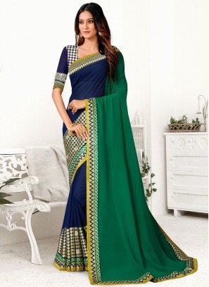 Green and Navy Blue Georgette Party Classic Saree