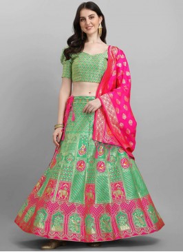 Green And Pink Color Art Silk Festive Wear Lehenga