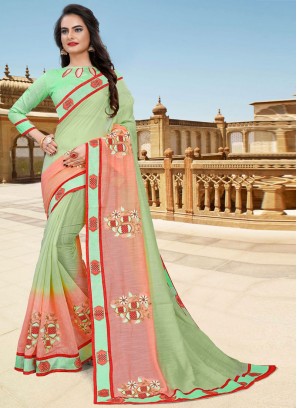 Green and Pink Color Classic Designer Saree