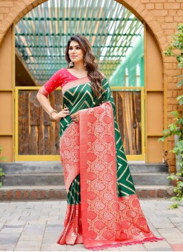 Green and Pink Silk Zari Classic Designer Saree