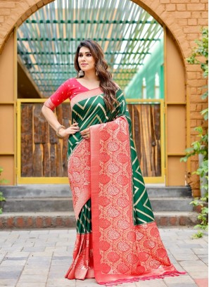 Green and Pink Silk Zari Classic Designer Saree