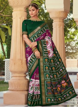 Green and Purple Silk Patola Print Traditional Saree