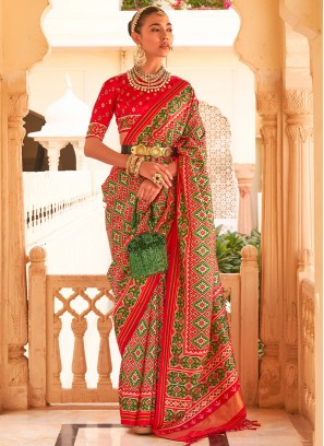 Green and Red Weaving Designer Saree