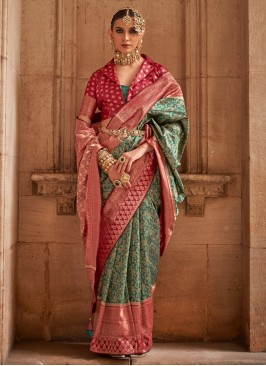 Green and Red Weaving Trendy Saree
