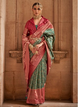 Green and Red Weaving Trendy Saree