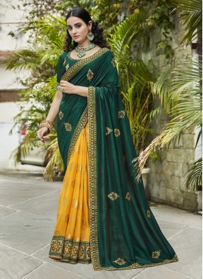 Green And Yellow Color Silk Saree