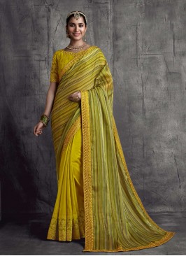 Green And Yellow Color Silk Saree For Wedding