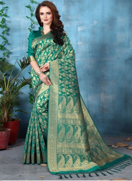 Green Art Banarasi Silk Traditional Designer Saree