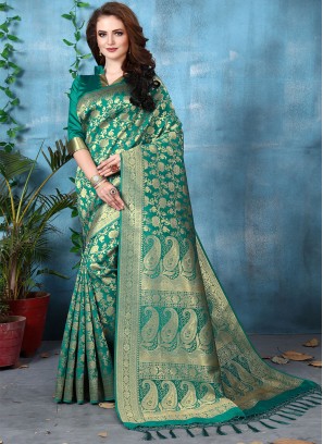 Green Art Banarasi Silk Traditional Designer Saree