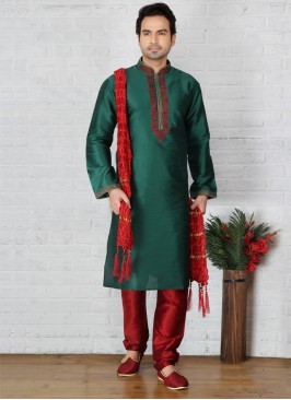 Green Art Dupion Silk Kurta Pajama
