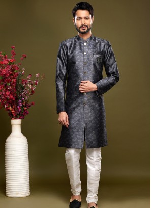 Black Banarasi Jacquard Indo Western Ensemble