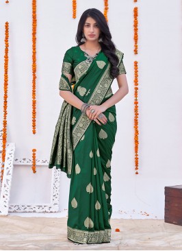 Green Banarasi Silk Classic Designer Saree