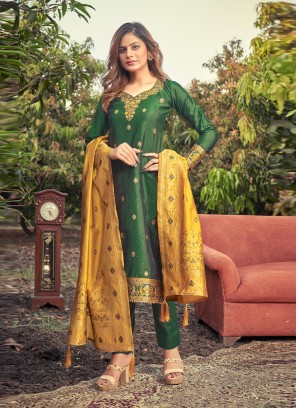 Green Banarasi Silk Festival Salwar Suit