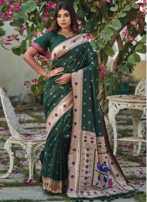 Green Banarasi Silk Sangeet Classic Saree