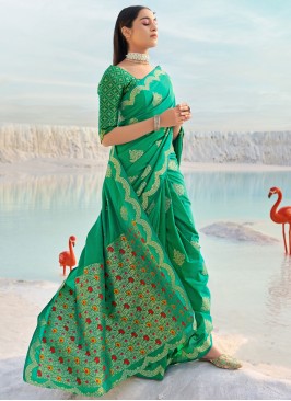 Green Banarasi Silk Sangeet Designer Traditional Saree