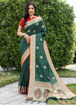 Green Banarasi Silk Zari Trendy Saree