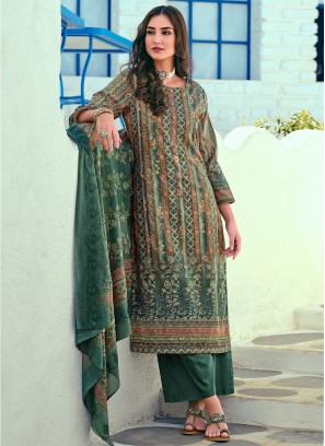 Green Blended Cotton Mehndi Salwar Kameez