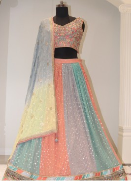 Multi Bliss: Georgette Lehenga Choli with Handwork Embellishments