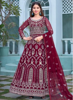 Maroon Butterfly Net Salwar Suit Set