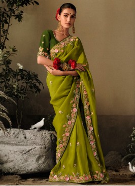 Green Ceremonial Trendy Saree