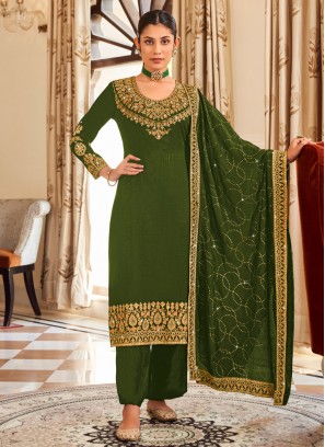 Green Ceremonial Vichitra Silk Salwar Kameez