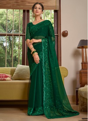 Green Chiffon Contemporary Saree