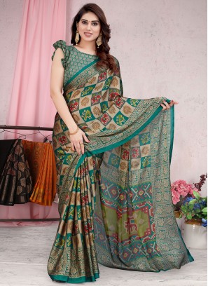 Green Chiffon Patola Print Trendy Saree