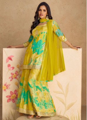 Green Chinon Embroidered Salwar Kameez