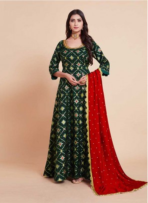 Green Color Art Silk Anarkali Suit