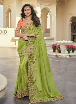 Green Color Art Silk Embroidered Saree