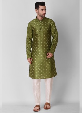 Green Color Art Silk Mens Kurta Payjama
