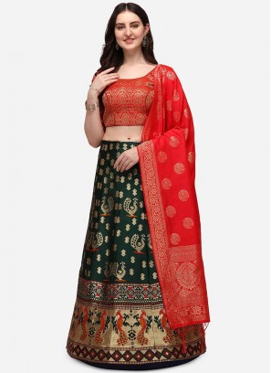 Green Color Art Silk Woven Lehenga Choli