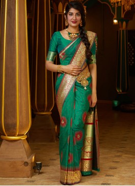 Green Color Banarasi Silk Party Wear Saree