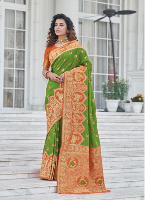 Green Color Banarasi Silk Traditional Saree