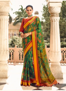 Green Color Brasso Patola Dazzling Saree