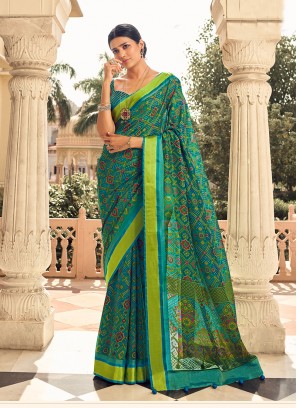 Green Color Brasso Patola Saree