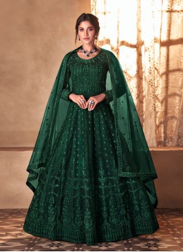 Green Color Butterfly Net Frock Suit