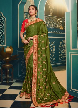 Green Color Chiffon Fancy Saree