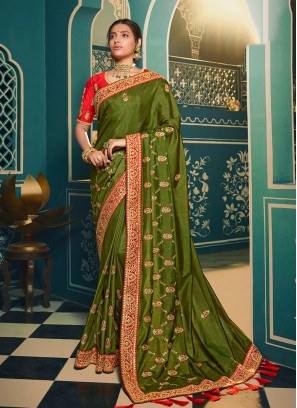 Green Color Chiffon Fancy Saree