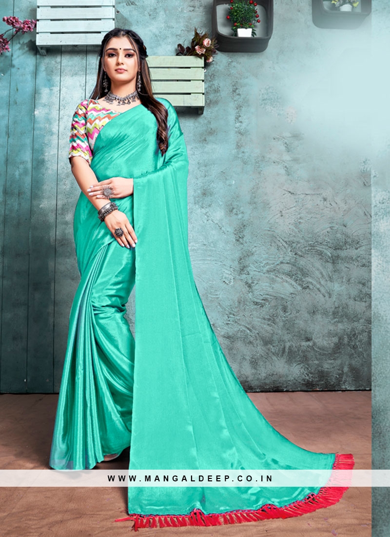 Green Color Chiffon Plain Saree