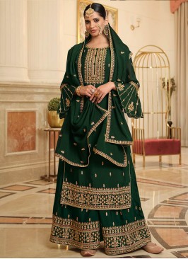 Green Color Chiffon Plazzo Suit