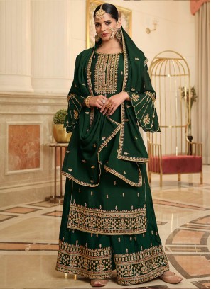 Green Color Chiffon Plazzo Suit