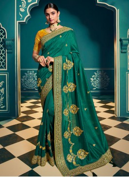 Green Color Chiffon Stylish Saree