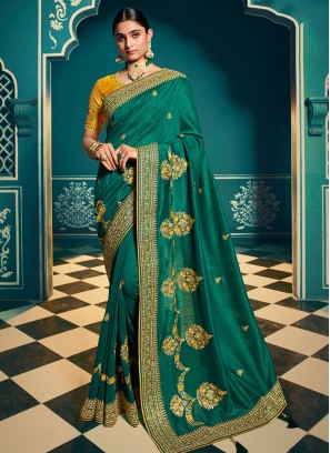 Green Color Chiffon Stylish Saree