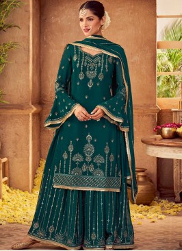 Green Color Chiffon Zari Work Sharara Material