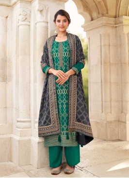 Green Color Chinnon Plazzo Dress