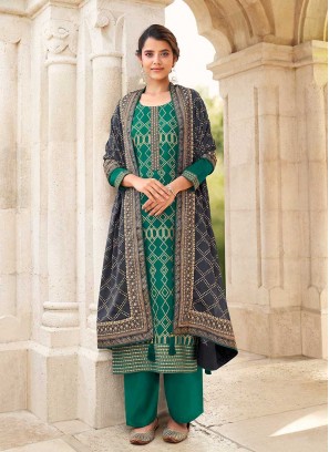 Green Color Chinnon Plazzo Dress