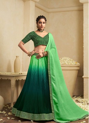 Green Color Chinnon Zari Work Lehenga Choli